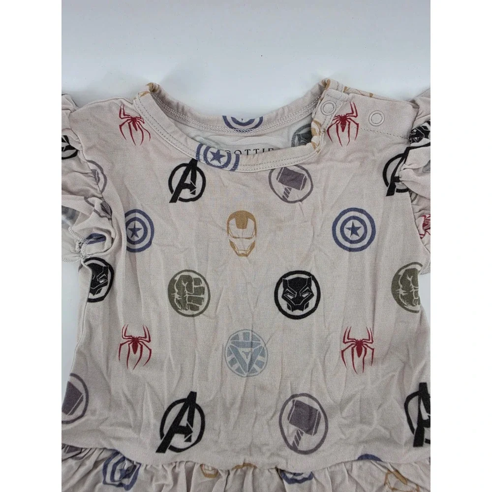Scottie Belle Bamboo Marvel Avengers Twirl Bodysuit Dress Flutter Sleeve 18-24M